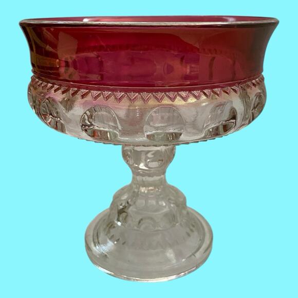 VTG Indiana Glass Kings Crown Thumbprint Ruby Flash Footed Compote Candy Dish - Picture 2 of 15